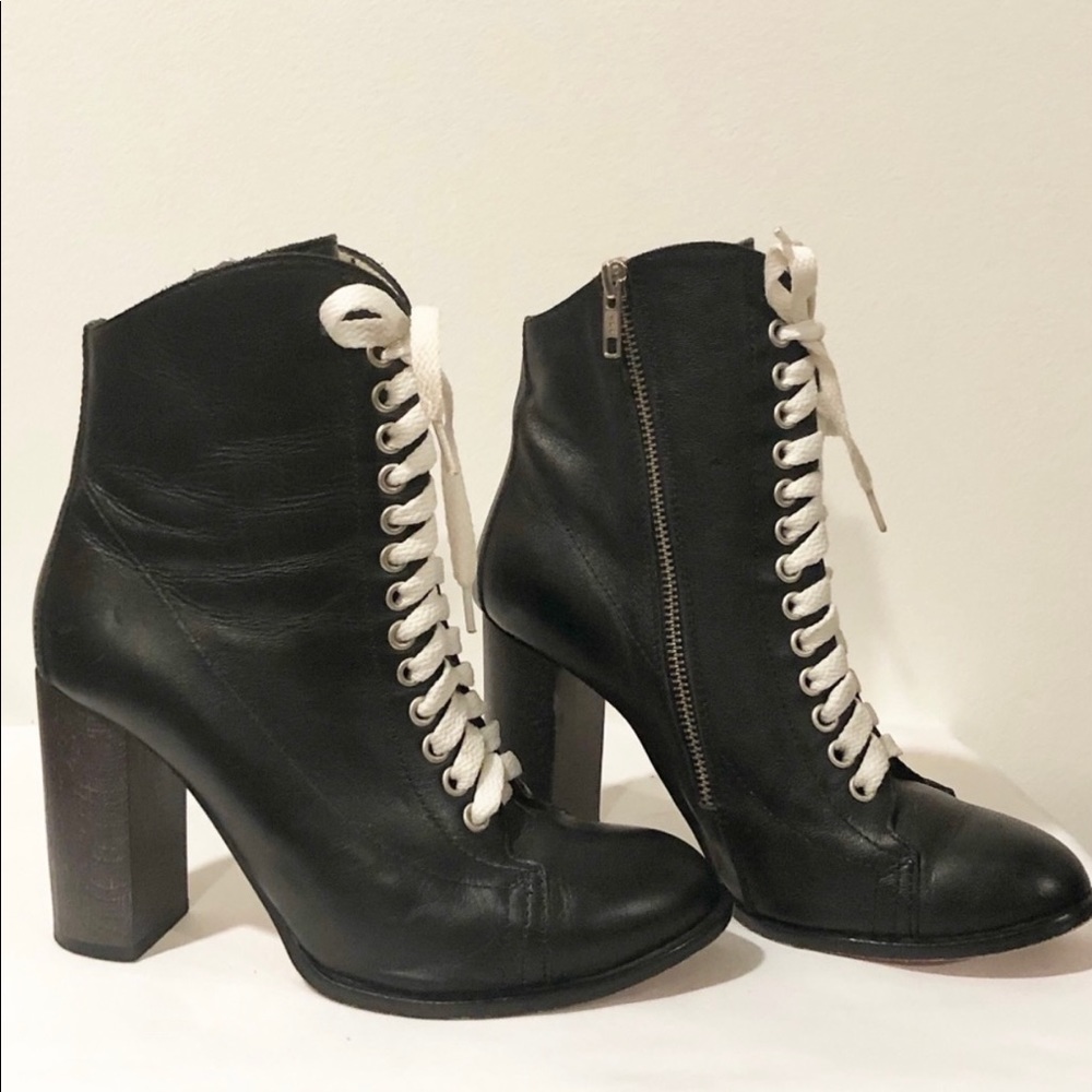 Anthropologie Ouigal Black Leather Lace Up Boots